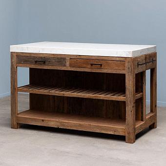 Кухонный остров Greta Marble Top Kitchen Counter Reclaimed Wood