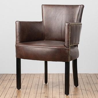 Стул Newark Dining Chair, Black Wood натуральная кожа Antique Tobacco