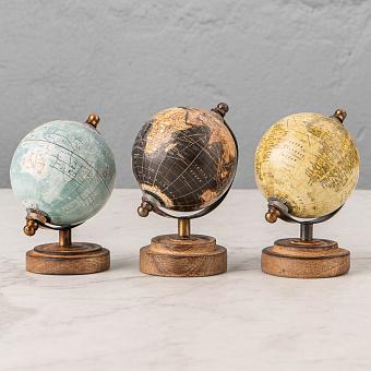 Набор из 3-х винтажных глобусов Set Of 3 Vintage Globes Tiny Mango Wood