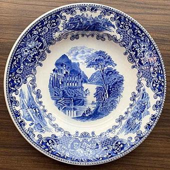 Винтажная тарелка Vintage Plate Blue White Large 15