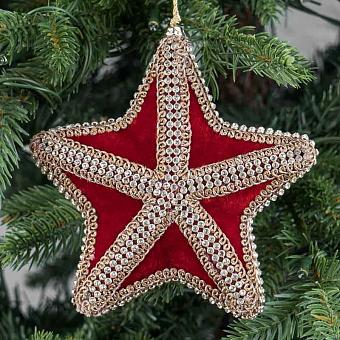 Ёлочная игрушка Velvet Star With Ornament Red 12 cm