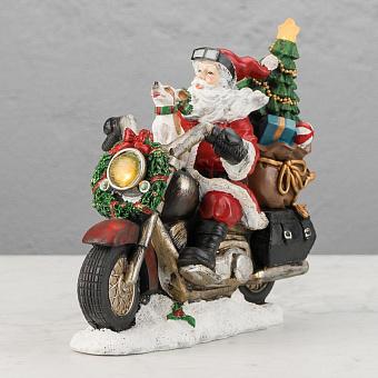 Новогодняя фигурка с подсветкой Led Santa With Motorbike Red 30 cm