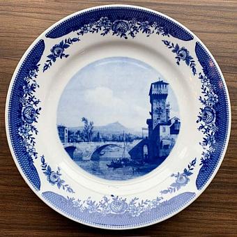Винтажная тарелка Vintage Plate Blue White Large 11