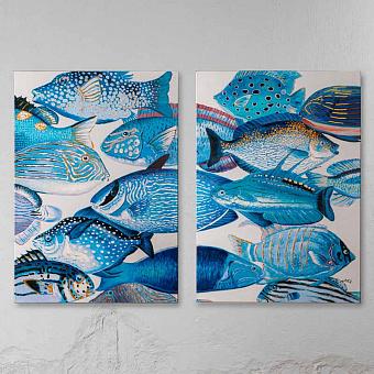 Модульная картина акрилом Set Of 2 Canvas Acrylic Painting Blue Fish