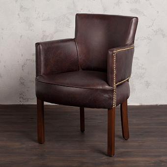 Стул Newark Dining Chair, Antique Wood натуральная кожа Biker Dark Brown