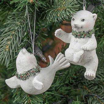 Набор из 2-х ёлочных игрушек Set Of 2 Xmas Polar Bear And Seal White 10 cm