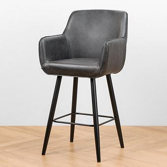Барный стул Coffee Barstool, Oak Black натуральная кожа Black Wax
