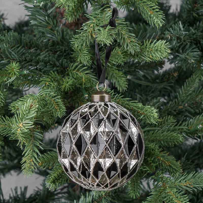 Ёлочная игрушка Multifaceted Ball Black With Silver 10 cm, Karlsbach ...