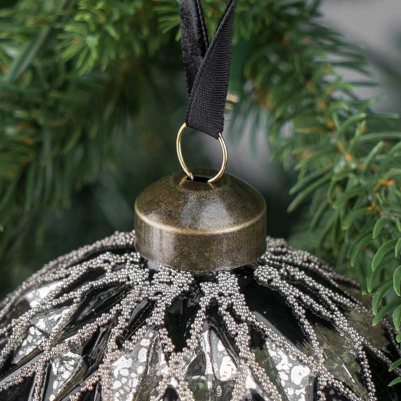 Ёлочная игрушка Multifaceted Ball Black With Silver 10 cm, Karlsbach ...