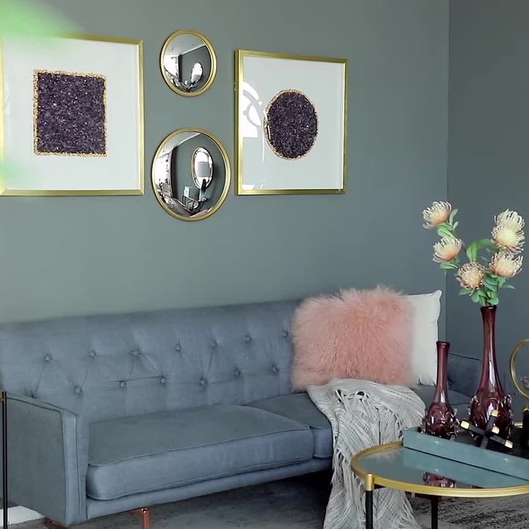 Круглое выпуклое зеркало в золотистой раме, L Gold Frame Convex Mirror Large