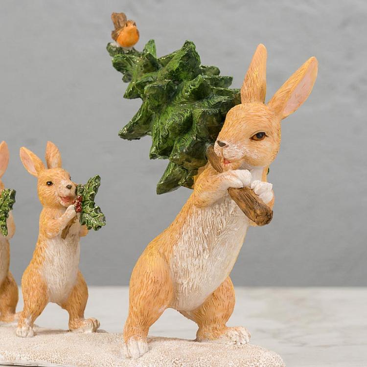 Статуэтка Рождественские зайцы с ёлками Xmas Rabbits With Trees 30 cm