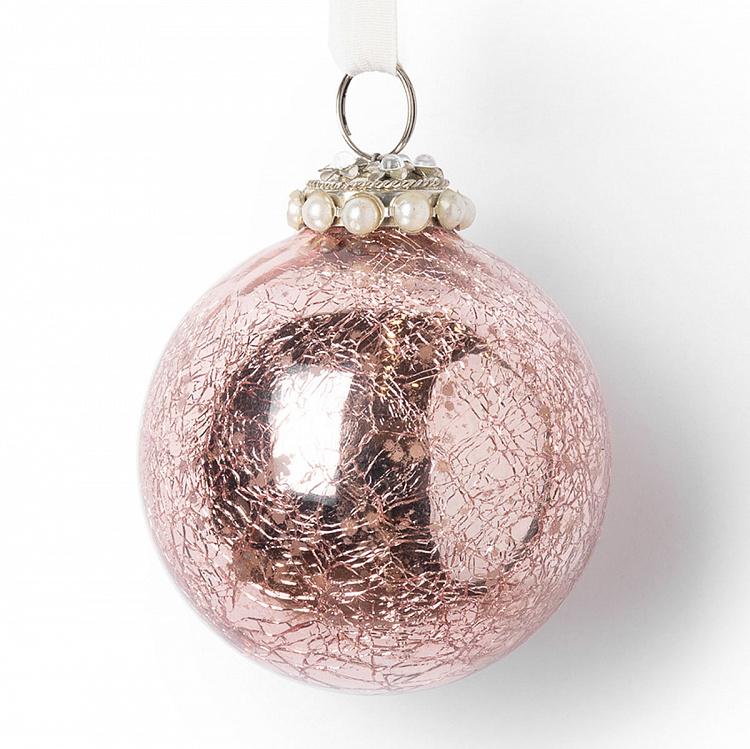 Ёлочная игрушка Розовый глянцевый состаренный шар Glossy Glass Ball Aged Pink 10 cm