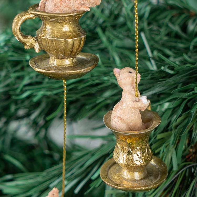 Набор из трёх ёлочных игрушек Коты и мышки Set Of 3 Cinderella Cat Mice Gold 8 cm