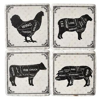 Set Of 4 Stone Coasters Farm Animals
