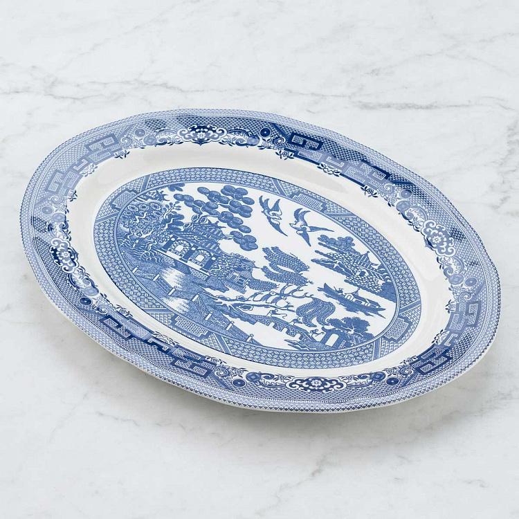 Овальная сервировочная тарелка Голубая ива, L Blue Willow Oval Serving Plate Large