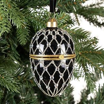 Ёлочная игрушка Xmas Egg Box Jewel Net Black Silver 9 cm