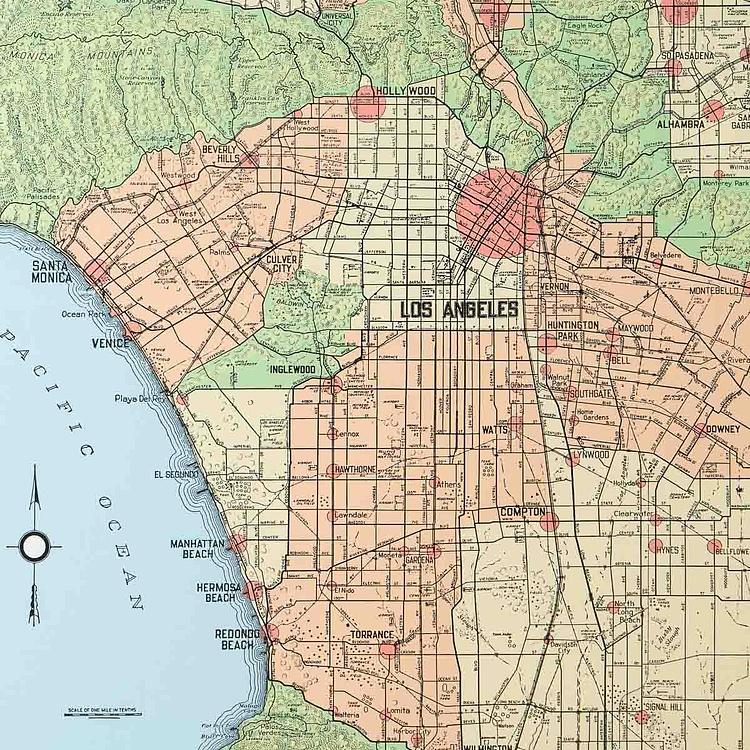 Картина-принт Карта Лос-Анджелеса, рама из высветленного дуба Classic Map Los Angeles, Weathered Oak
