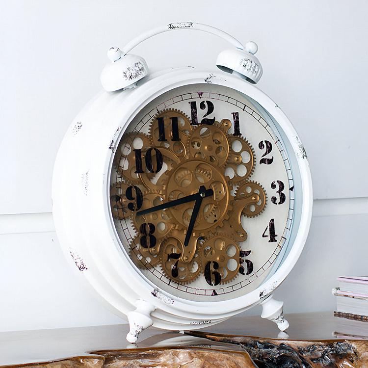 Настольные часы Классические с шестерёнками Classic White Table Clock With Gears