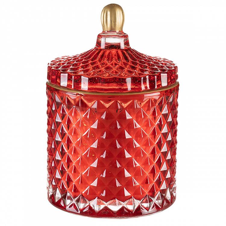 Арома-свеча в красном фасетном стакане Фиолетоволистная роза, L Aroma Candle In Red Faceted Glass Berry Rose Large