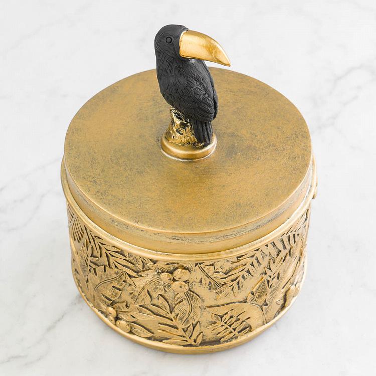 Шкатулка золотистая с туканом на крышке Golden Box With Toucan Lid