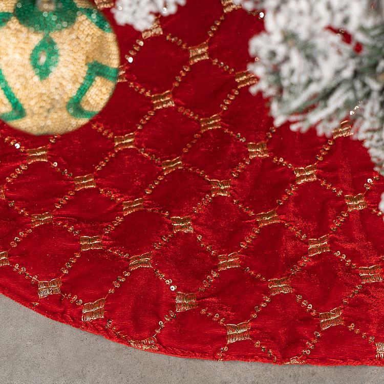 Красный коврик-юбка под ёлку в золотистую клетку Christmas Tree Skirt Red And Gold 93&nbsp;cm