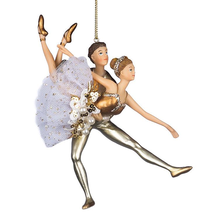 Ёлочная игрушка Балетная пара Tulle Pearl Ballet Couple White Gold 15 cm