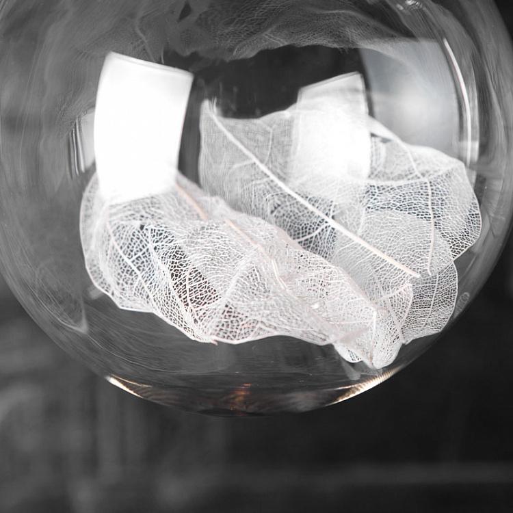 Набор из трёх ёлочных шаров с листьями внутри Set Of 3 Glass Leaves In Ball Clear/White 8 cm