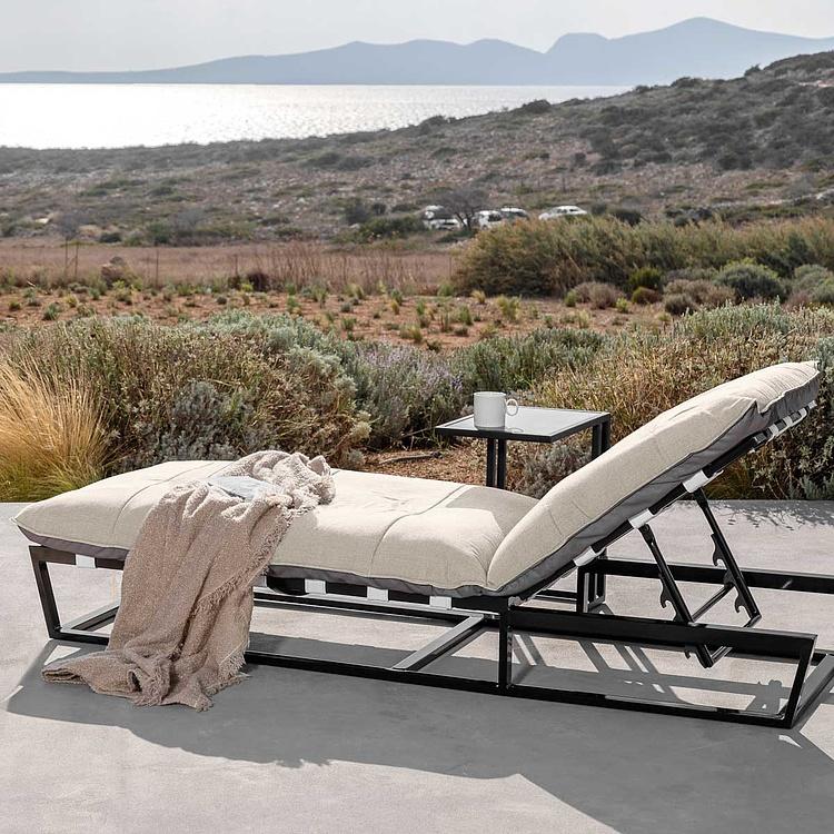 Садовый шезлонг-лежак Reef Lounger, Black акриловая ткань Light Stone - ракурс 15