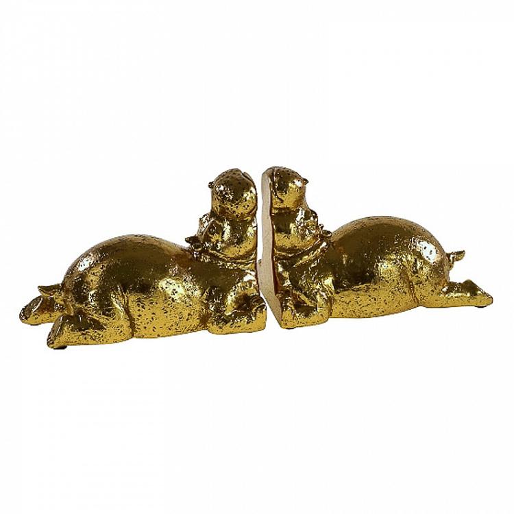 Набор из двух держателей для книг Золотые бегемоты Bookend Hippos Gold