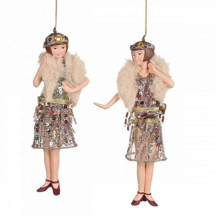 Набор из двух ёлочных игрушек Ар-деко флэпперы Set Of 2 Art Deco Flapper Girls Burgundy 14,5 cm