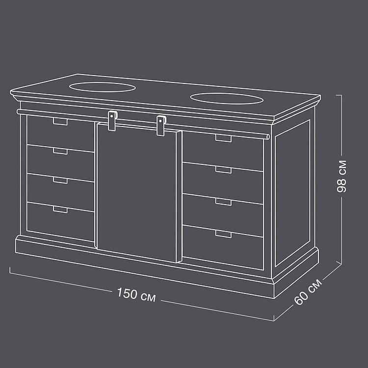 Тумба с 2 раковинами Karelia Double Vanity With Sliding Iron Door DB гранит Anthracite Matte Granite - ракурс 16