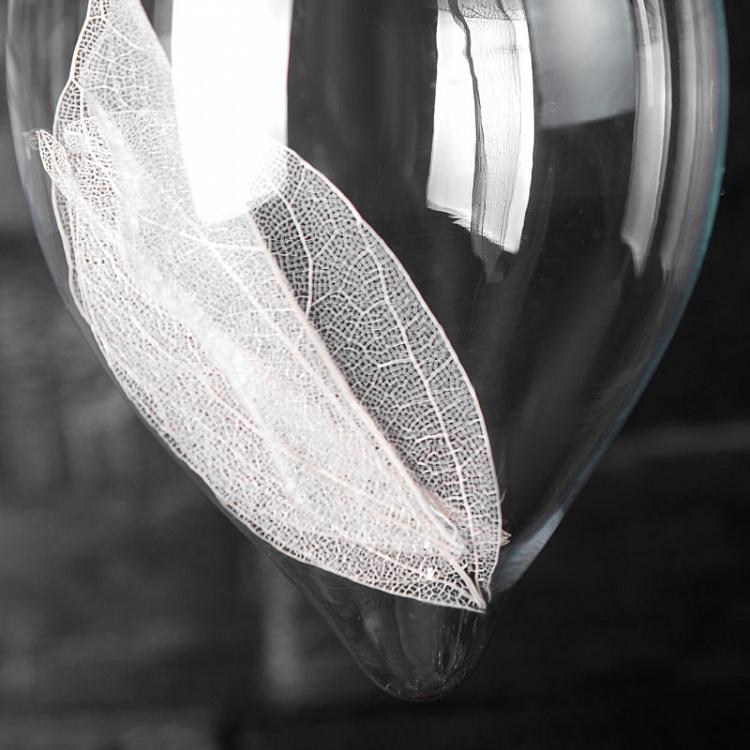 Набор из трёх ёлочных шаров с листьями внутри Set Of 3 Glass Leaves In Ball Clear/White 8 cm