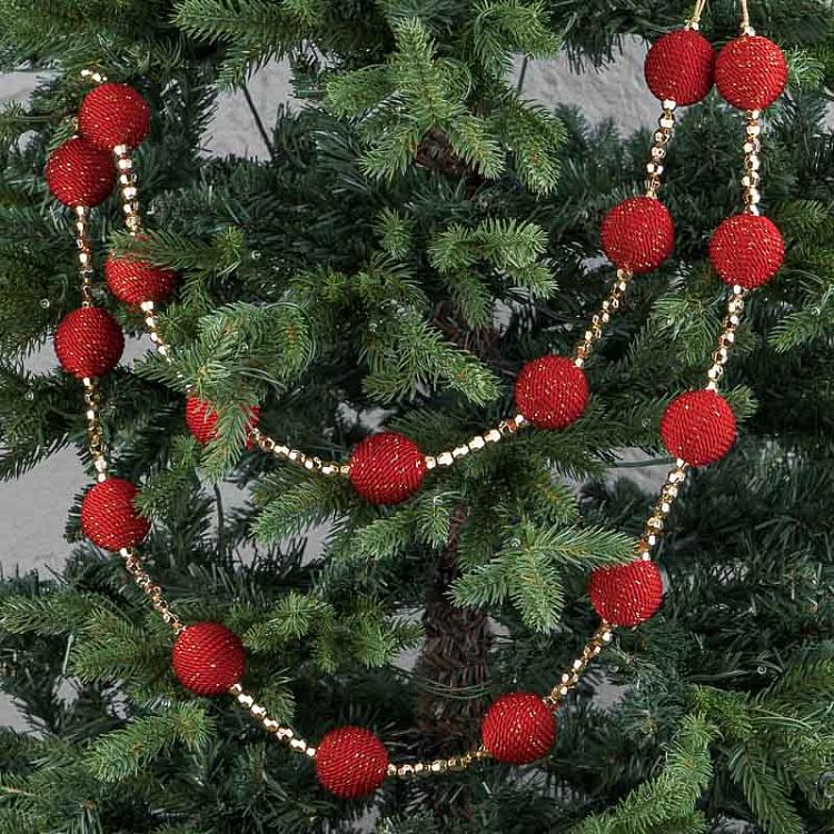 Гирлянда с золотыми бусинами и красными шарами Gold Beads With Red Balls 180 cm