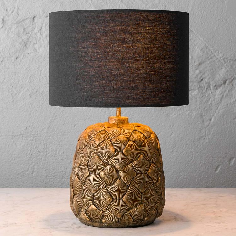 Pineapple Antique Gold Table Lamp With Grey Shade
