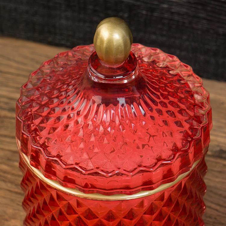 Арома-свеча в красном фасетном стакане Фиолетоволистная роза, L Aroma Candle In Red Faceted Glass Berry Rose Large