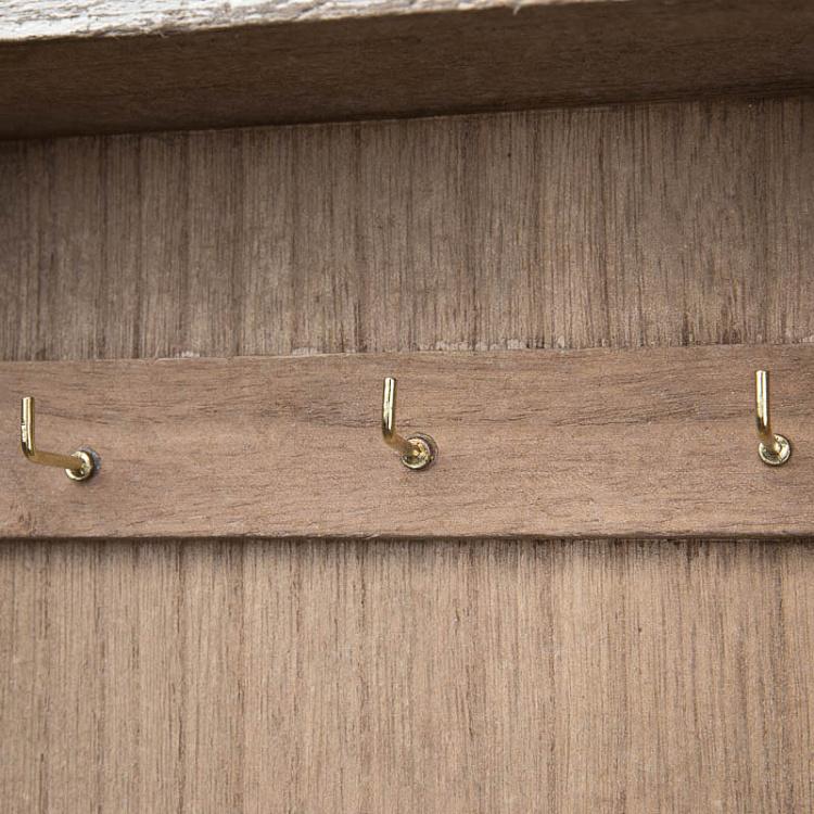 Деревянная ключница с 8-ю крючками и белой патиной Wooden Keybox With 8 Hooks White Patina