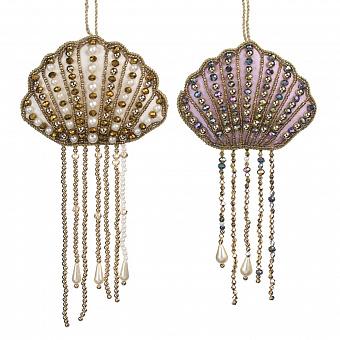 Набор из 2-х ёлочных игрушек Set Of 2 Embroidered Beaded Jellyfish Purple Gold 20 cm