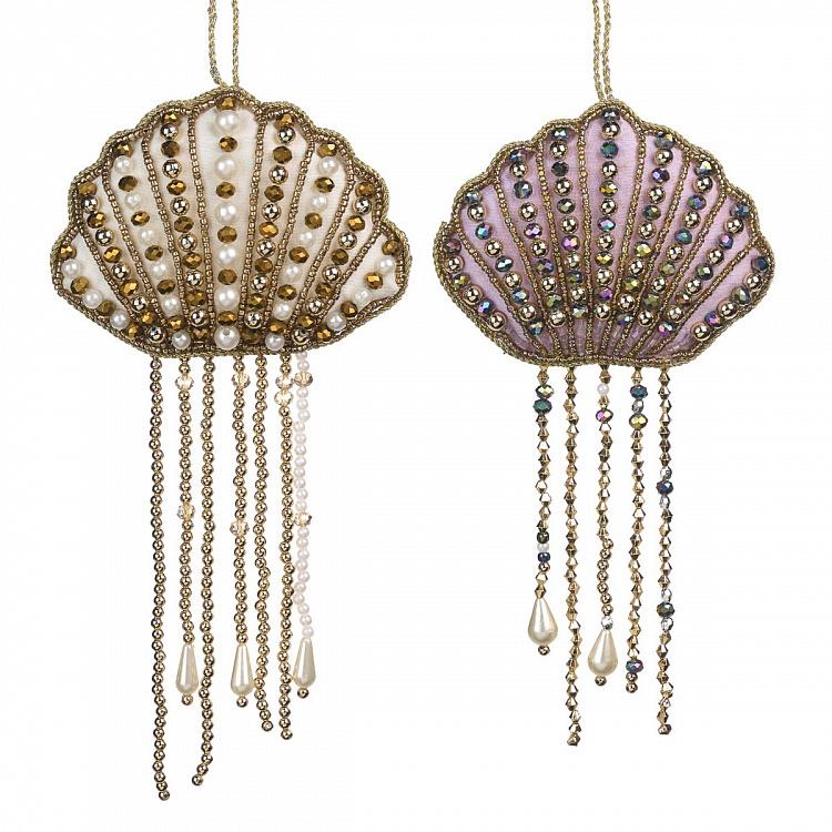 Набор из двух ёлочных игрушек Вышитые бисером медузы Set Of 2 Embroidered Beaded Jellyfish Purple Gold 20 cm