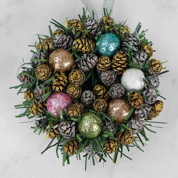 Новогодний венок с шишками и перламутровыми шарами 6, XS Wreath Bagel 6 Extra Small