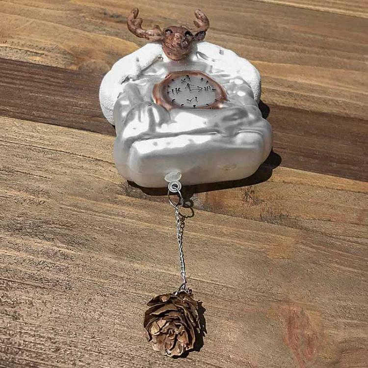 Ёлочная игрушка Ходики с оленем дисконт Deer Pendulum Clock Glass Hanger 13 cm discount