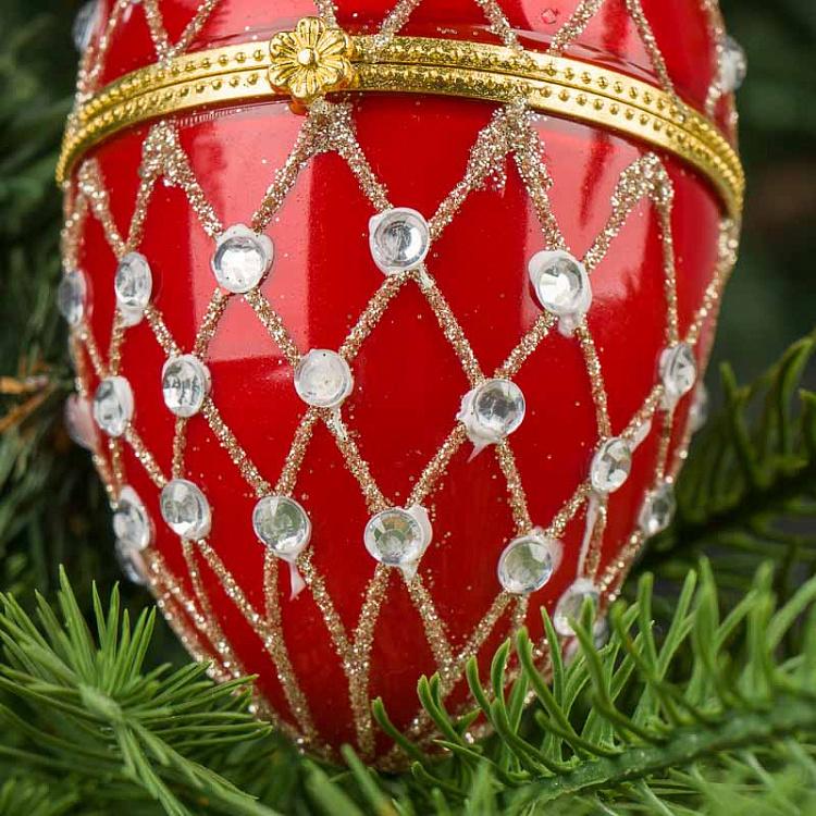 Красная с сеточным узором ёлочная игрушка-шкатулка Яйцо Xmas Egg Box Jewel Net Red 9 cm