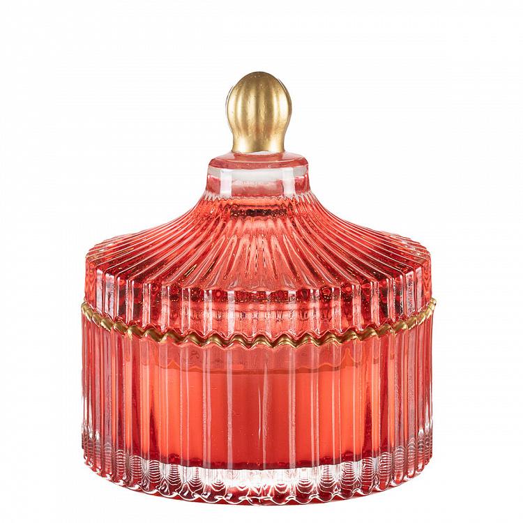 Арома-свеча в красном рифлёном стакане Фиолетоволистная роза, S Aroma Candle In Red Striped Glass Berry Rose Small