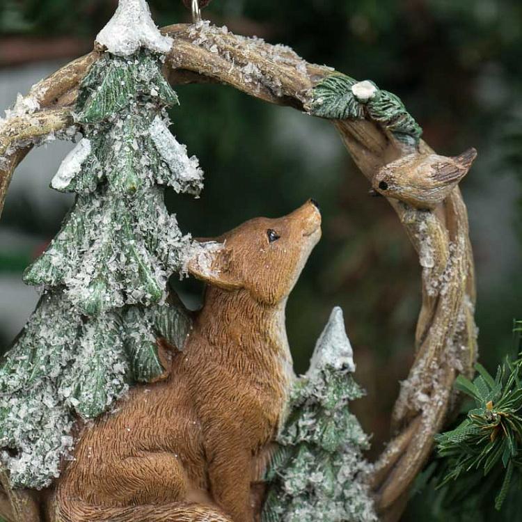 Набор из трёх ёлочных игрушек Олени и лиса в венке Set Of 3 Deers And Fox In Wreath 10 cm