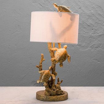 Swimming Golden Turtles Lamp With White Shade
