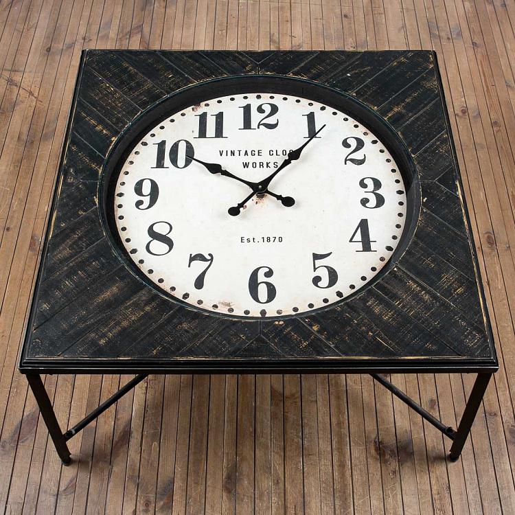 Квадратный журнальный стол с часами Тик Так Wooden Square Table Tick Tock