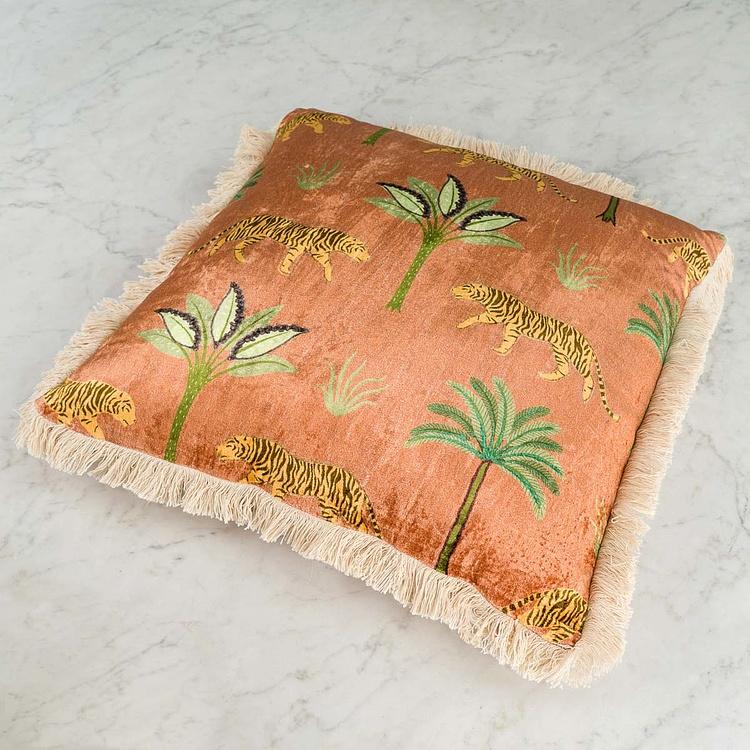 Декоративная подушка с бахромой Шафрановые тигры Cushion With Fringes Tiger Safron