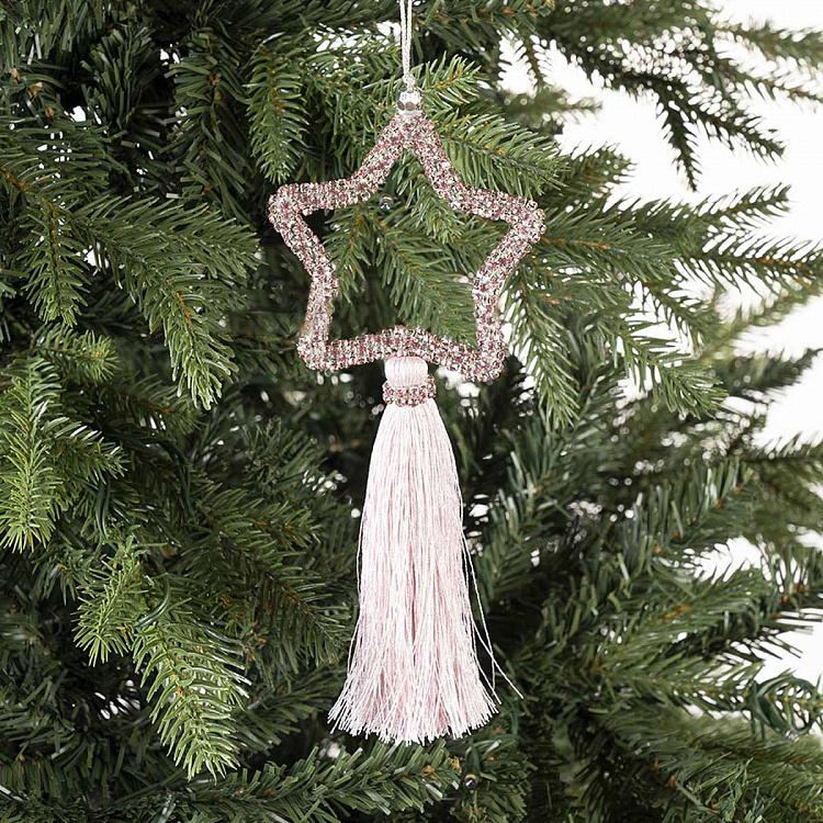 Новогодняя подвеска Розовая звезда из страз с кисточкой Pink Rhinestone Star Pendant With Tassel 20 cm