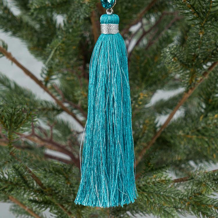 Новогодняя подвеска Голубая кисть со стразами Silver-Blue Rhinestones Pendant With Tassel 20 cm