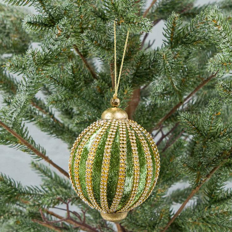 Ёлочная игрушка Салатовый шар с полосами золотистого цвета Golden Stripes Ball Light Green 21,5 cm