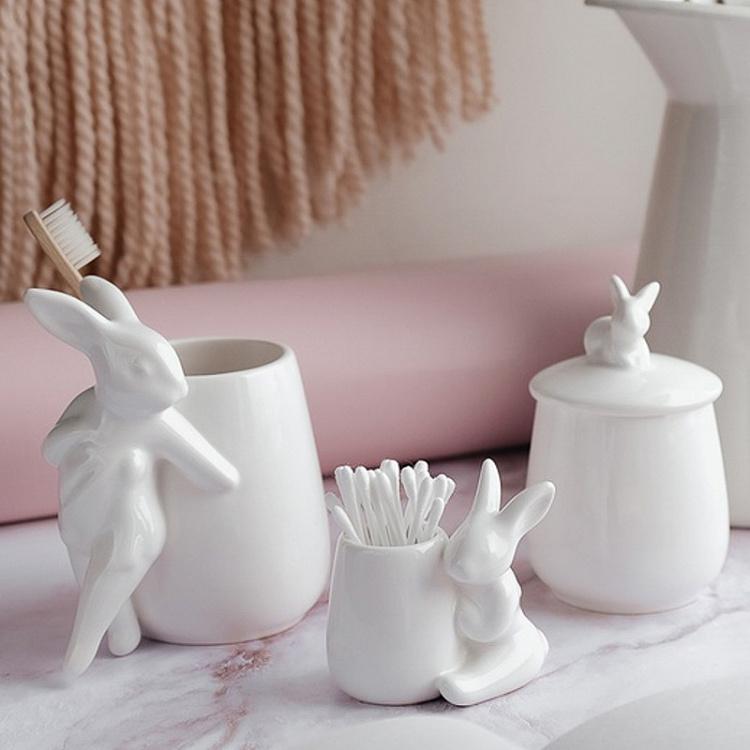 Стакан для ватных дисков с кроликом на крышке Rabbit Cotton Pads Glass With Lid